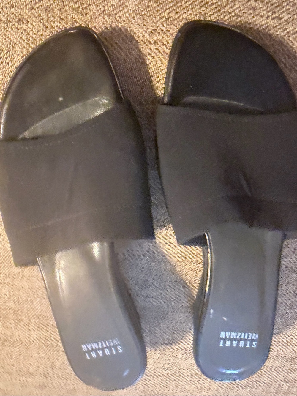 Stuart Weitzman black stretch wedge slide sandals size 2W